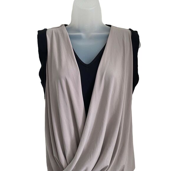 SCAPA Small Dress Lauren Perre Black Taupe Asymmetrical Draped Mini - Picture 5 of 9